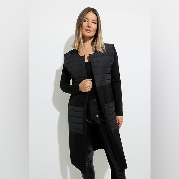 💧JOSEPH RIBKOFF long black quilted vest, size 4, NWOT - Picture 2 of 11